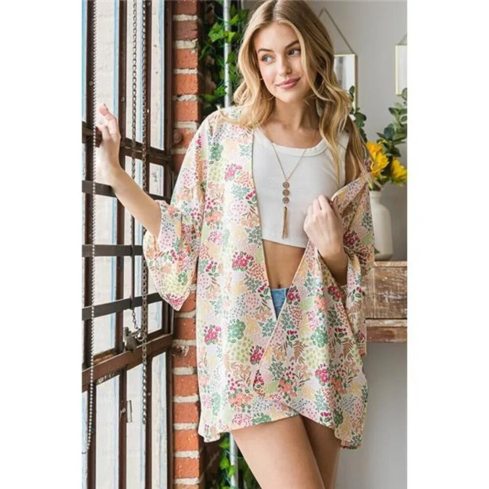 Heimish Full Size Multi Color Floral Open Cardigan Plus Size